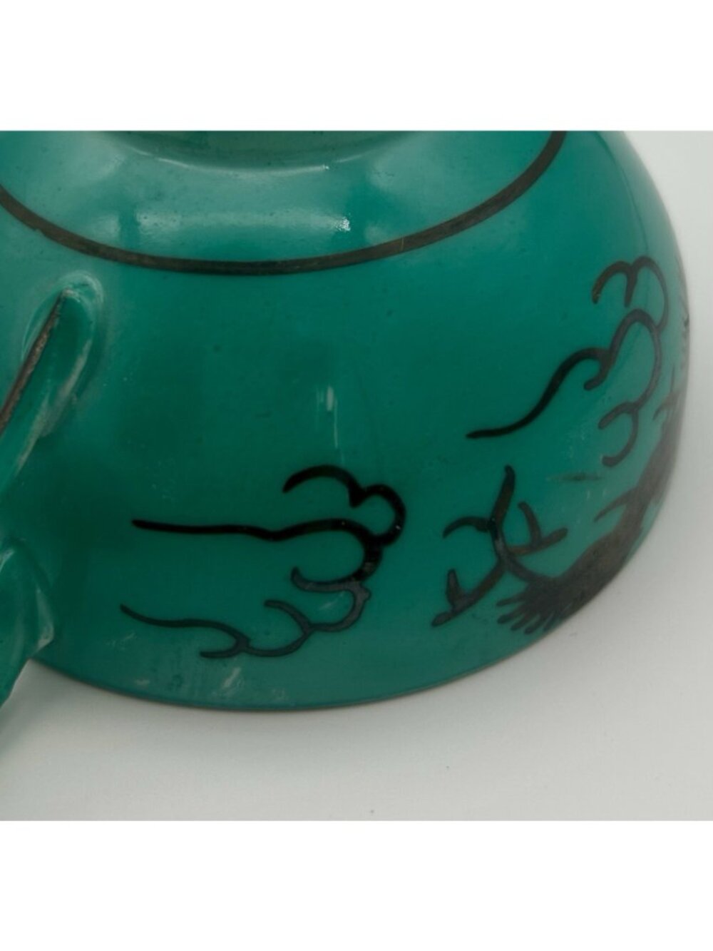 4 Hand Painted Japanese Porcelain Teacups w/Saucers & 2 Plates 7"-Teal Dragons - Picture 15 of 16